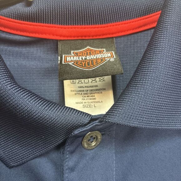 Harley Davidson Motorcycles #1 USA Polo Shirt Navy Blue Mens L Large Sarasota FL - Picture 5 of 9